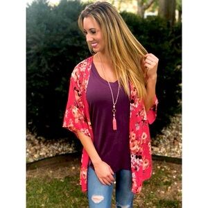 Coral floral kimono overlay Plus size